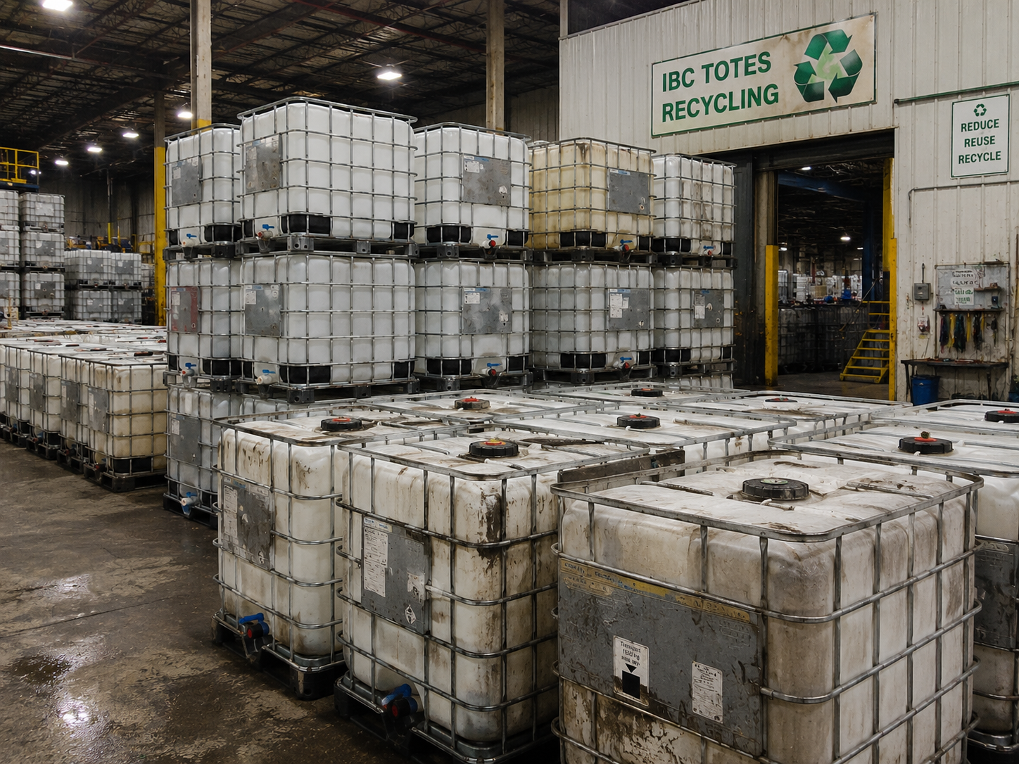 Totes staged under the IBC Totes Recycling bay at our facility